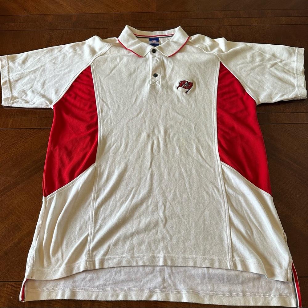 NFL Team Apparel Reebok Tampa Bay Buccaneers Mens Large Polo Shirt White Red